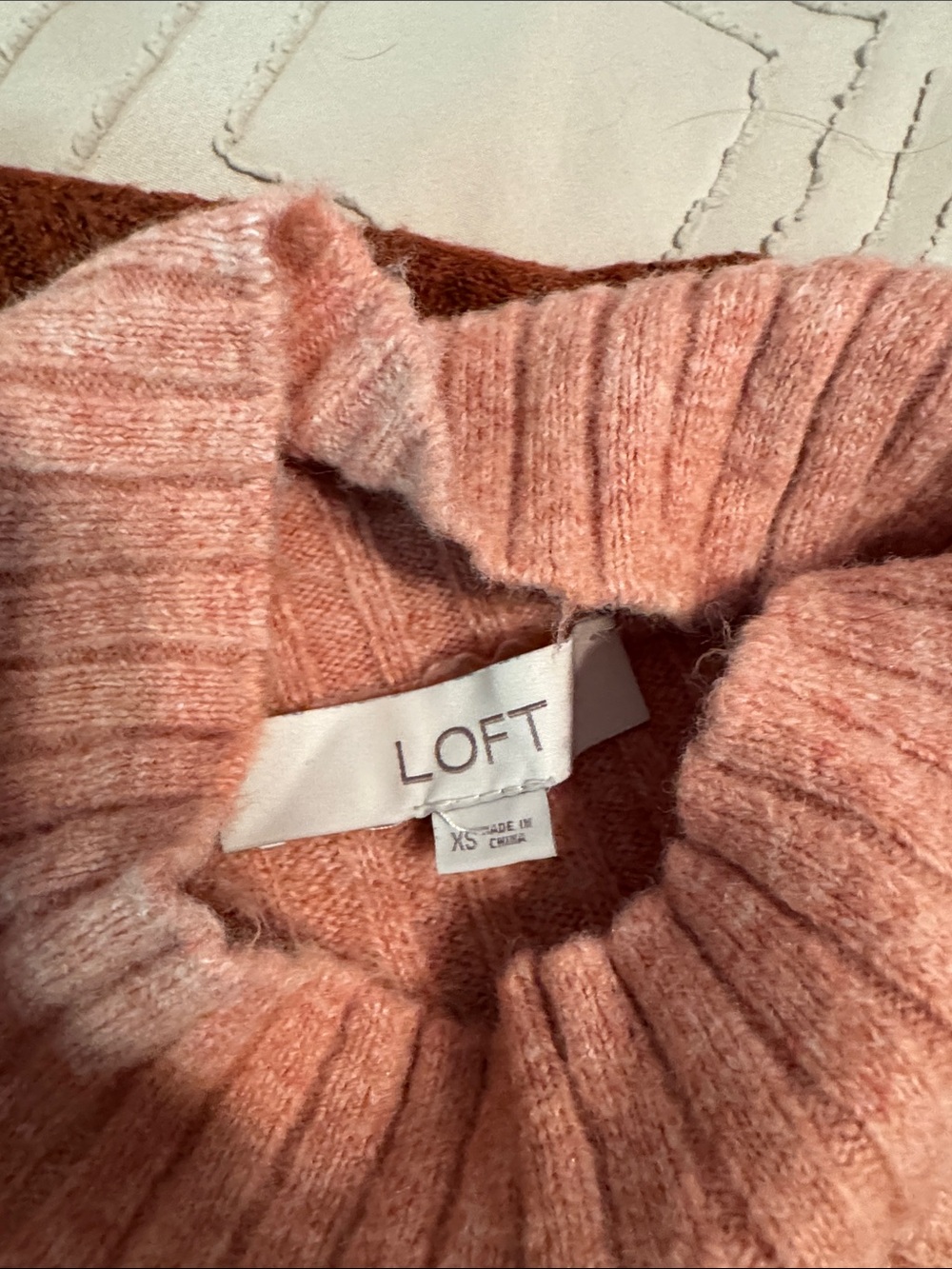 LOFT Cozy Mock Neck Ribbed Sweater - Peach and Rust - bundle of 2 sweaters - XS - Picture 6 of 10